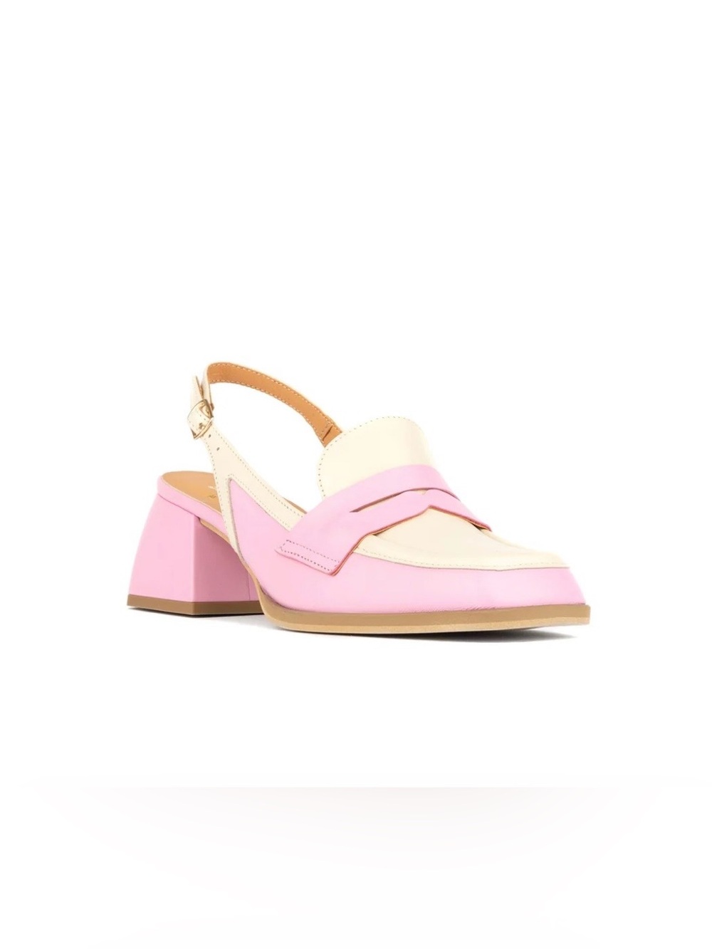 Dianna  Cream Pasteland Pink Square-Toe Slingback Loafers